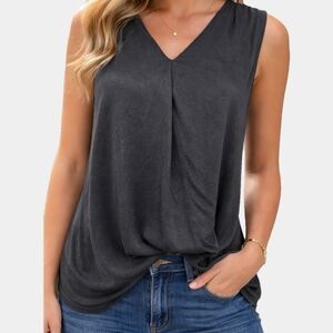 Soft Surroundings V-Neck Sleeveless Drape Front 100% Modal Black Blouse Size L